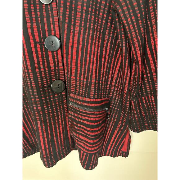 Ali Miles Striped Button Closure Blouse Womens Size Small Red Black Boho Career - Picture 3 of 11